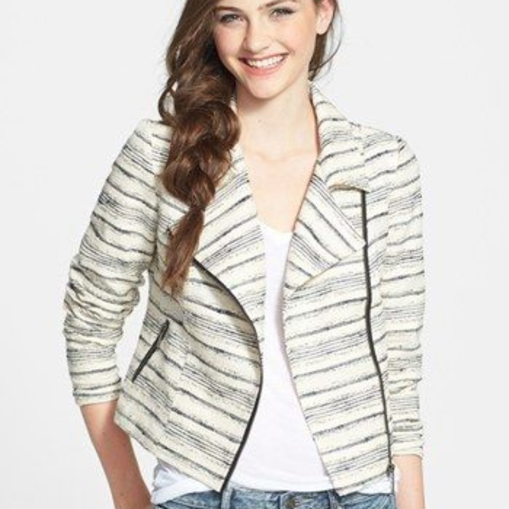 Striped Tweed-Like Moto Jacket – Size Medium